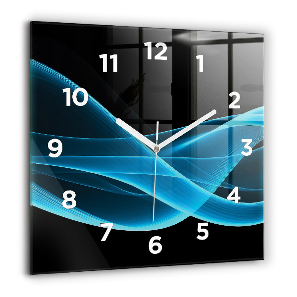 Square glass wall clock Blue abstraction