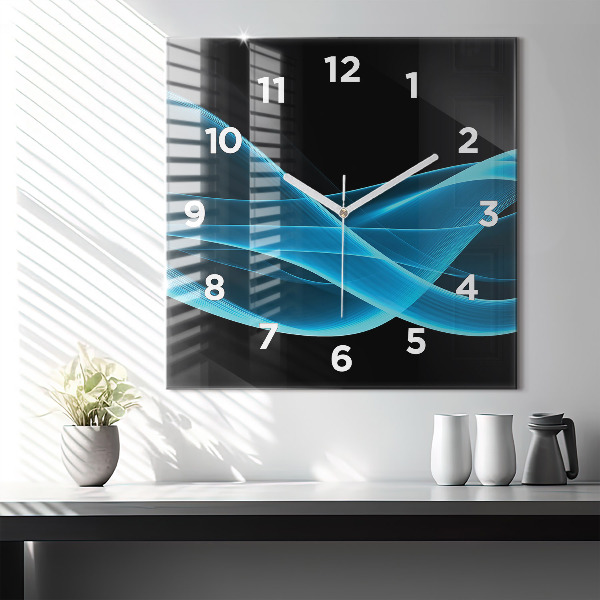 Square glass wall clock Blue abstraction