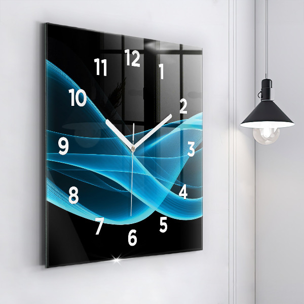 Square glass wall clock Blue abstraction