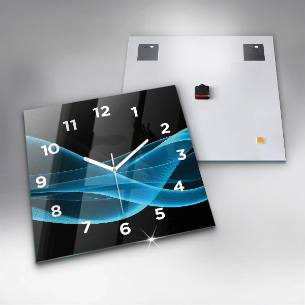 Square glass wall clock Blue abstraction