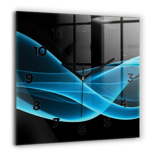 Square glass wall clock Blue abstraction