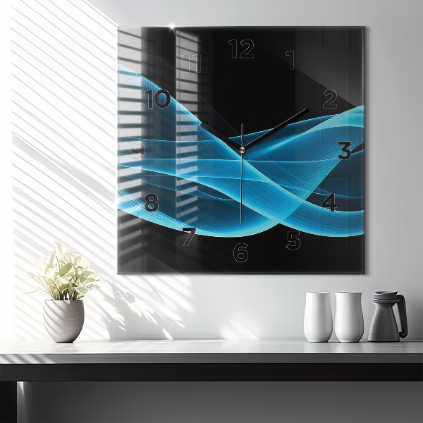 Square glass wall clock Blue abstraction