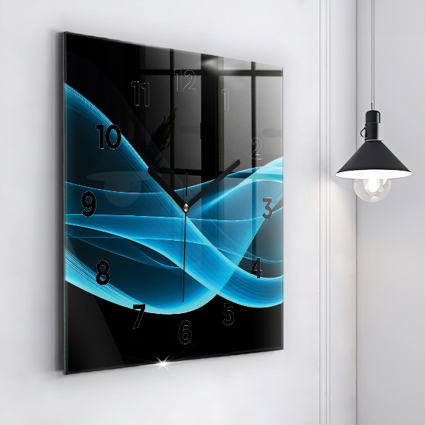 Square glass wall clock Blue abstraction