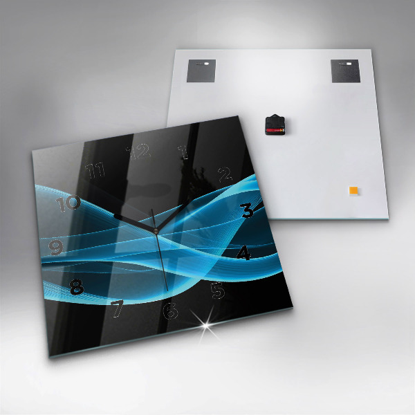 Square glass wall clock Blue abstraction