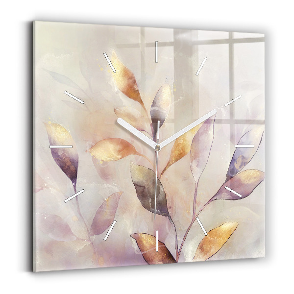 Square glass wall clock Abstract boho leaves