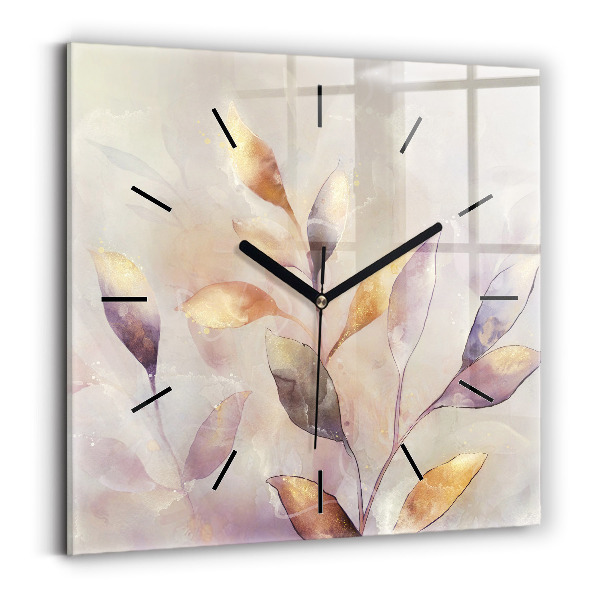 Square glass wall clock Abstract boho leaves