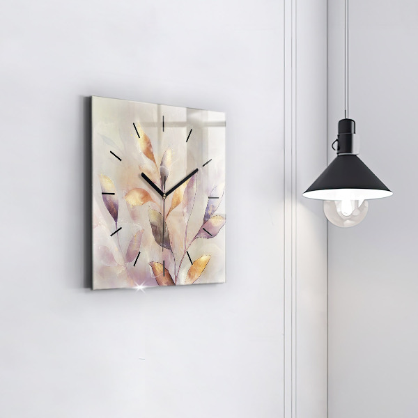 Square glass wall clock Abstract boho leaves