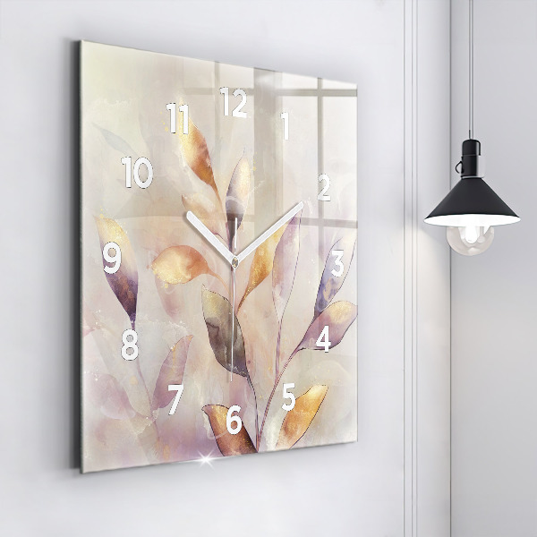 Square glass wall clock Abstract boho leaves