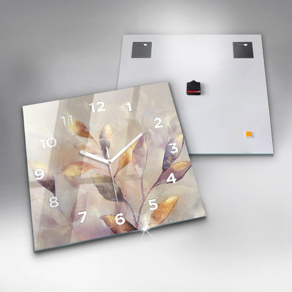 Square glass wall clock Abstract boho leaves