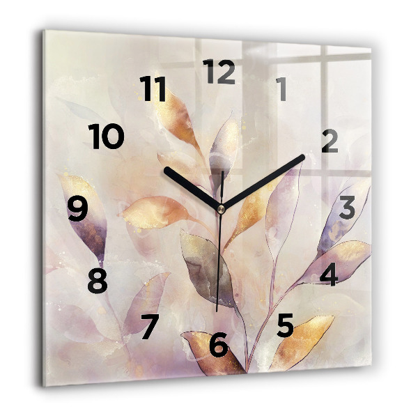 Square glass wall clock Abstract boho leaves