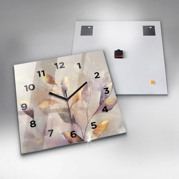 Square glass wall clock Abstract boho leaves