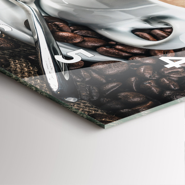 Square glass wall clock Cup and coffee beans