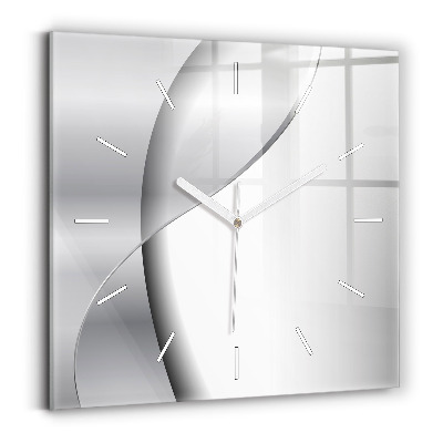Square glass wall clock Silver abstraction