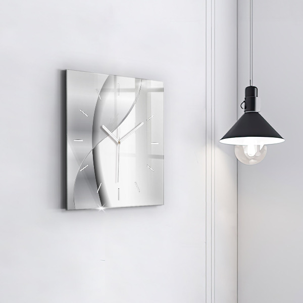 Square glass wall clock Silver abstraction