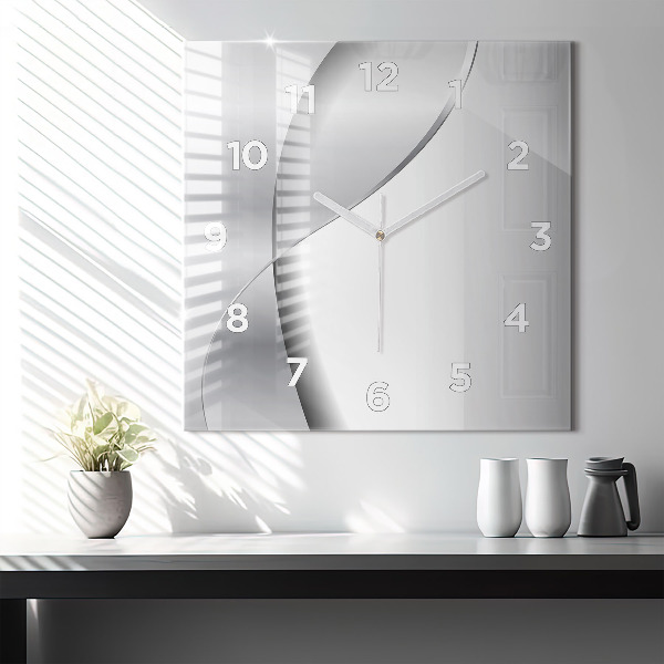 Square glass wall clock Silver abstraction