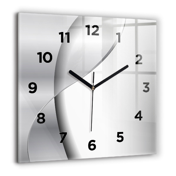Square glass wall clock Silver abstraction
