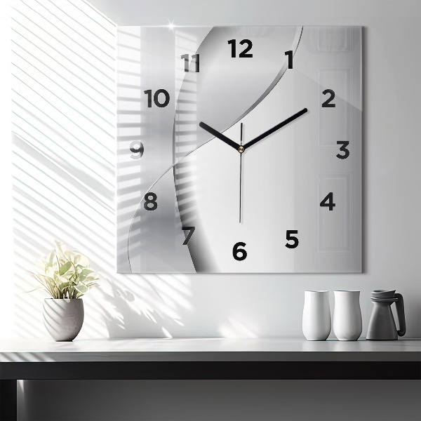 Square glass wall clock Silver abstraction