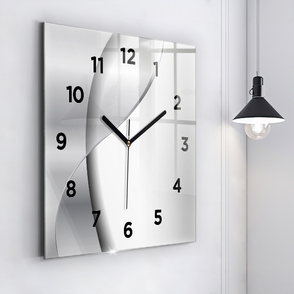 Square glass wall clock Silver abstraction