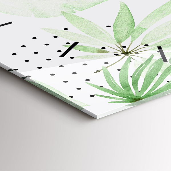 Square glass wall clock Green leaves