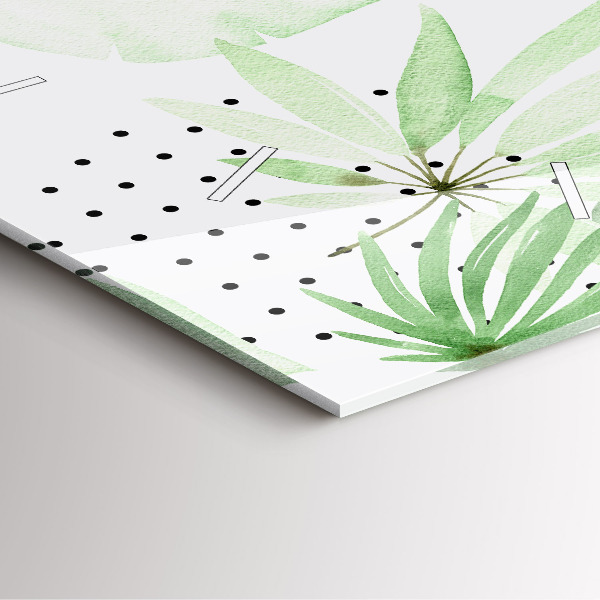 Square glass wall clock Green leaves