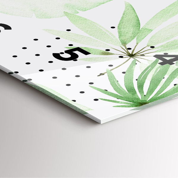 Square glass wall clock Green leaves