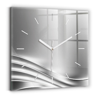 Square glass wall clock Silver abstraction