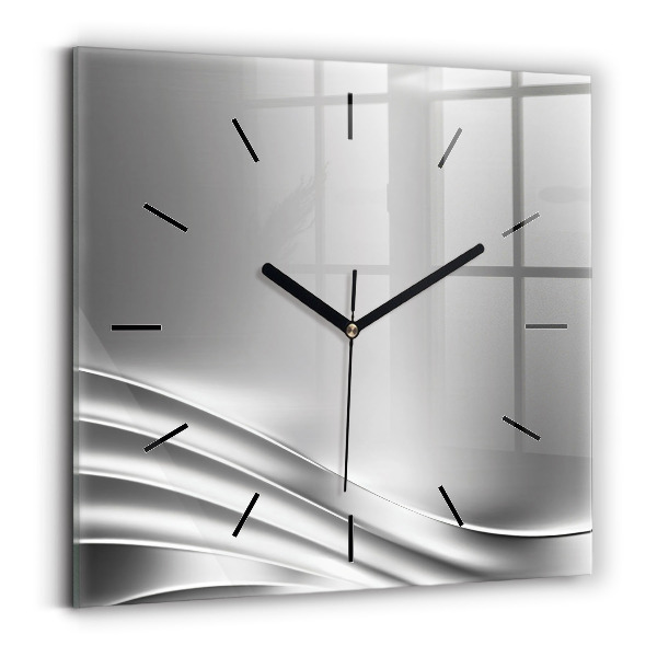 Square glass wall clock Silver abstraction
