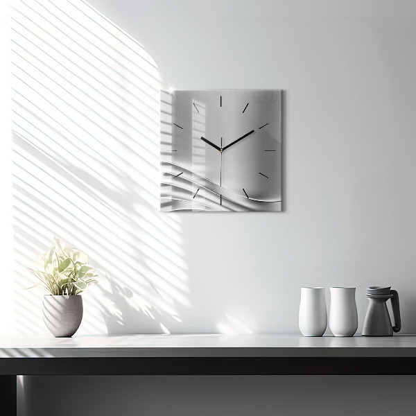 Square glass wall clock Silver abstraction