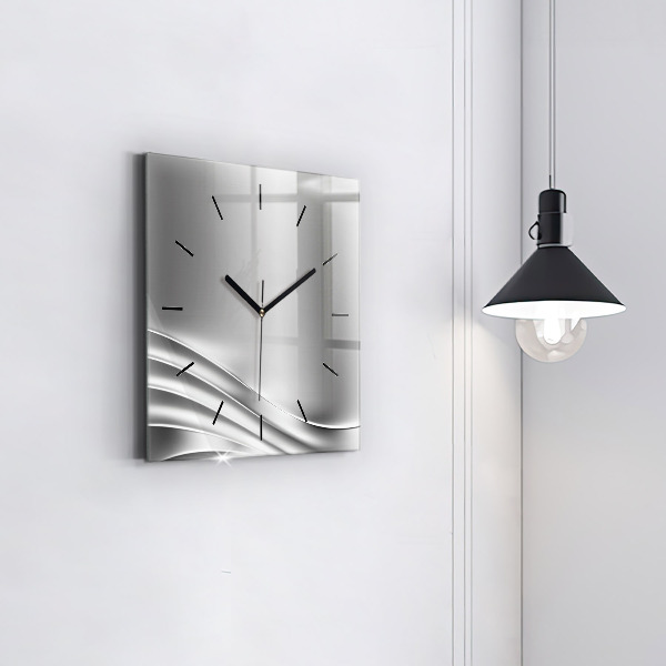 Square glass wall clock Silver abstraction