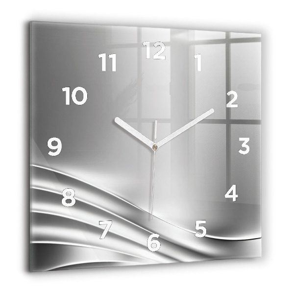 Square glass wall clock Silver abstraction