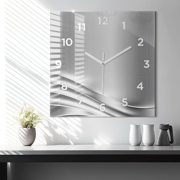 Square glass wall clock Silver abstraction
