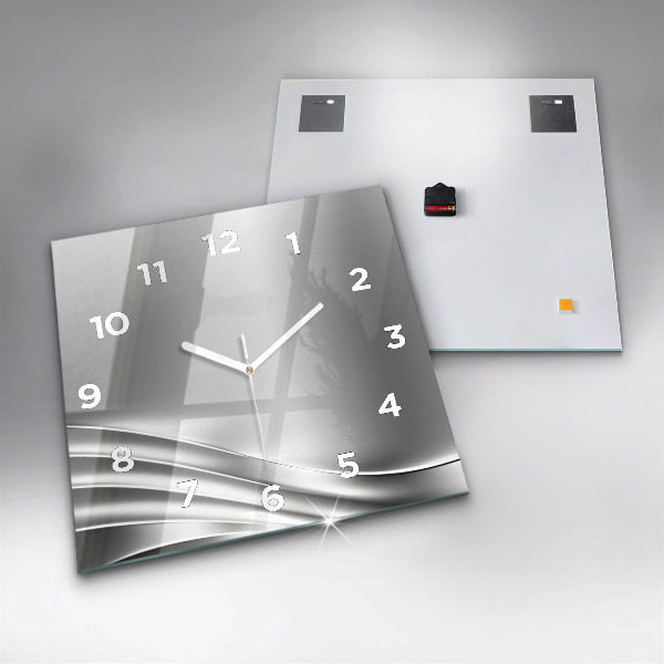 Square glass wall clock Silver abstraction