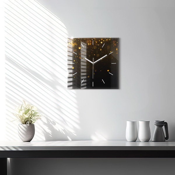 Square glass wall clock Gold dust