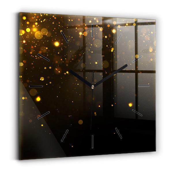 Square glass wall clock Gold dust
