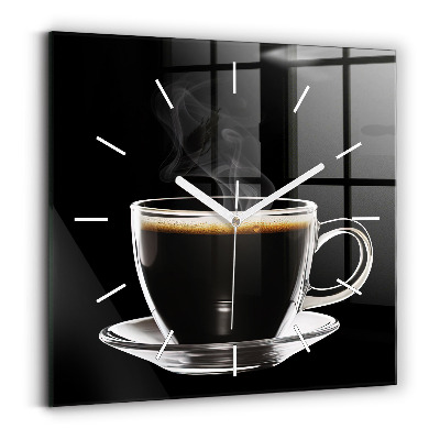 Square glass wall clock Black coffee