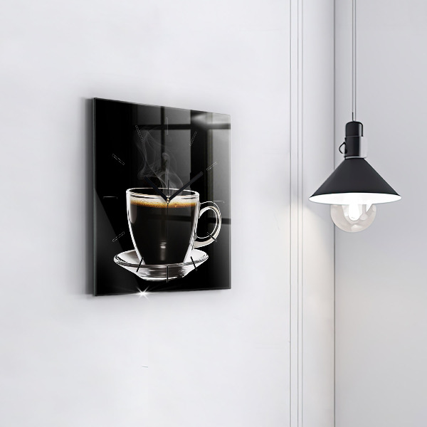 Square glass wall clock Black coffee