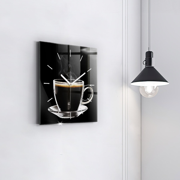 Square glass wall clock Black coffee