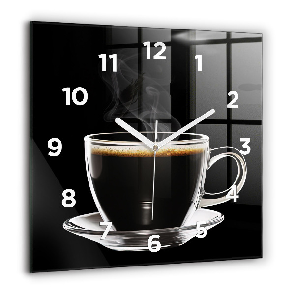Square glass wall clock Black coffee