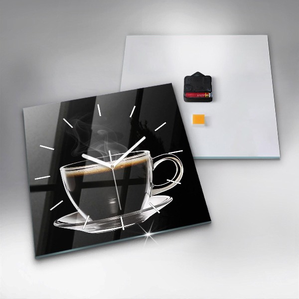 Square glass wall clock Black coffee