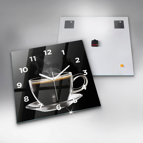 Square glass wall clock Black coffee