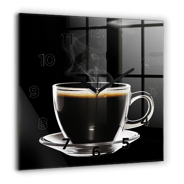 Square glass wall clock Black coffee