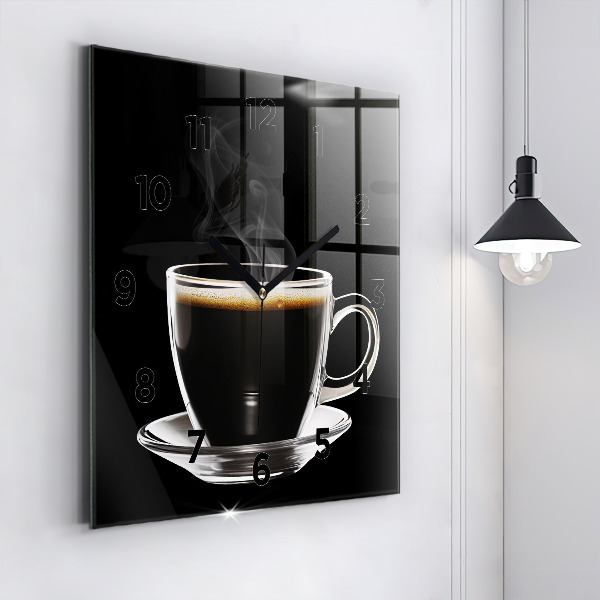 Square glass wall clock Black coffee