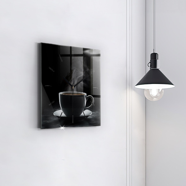 Square glass wall clock A cup of black coffee