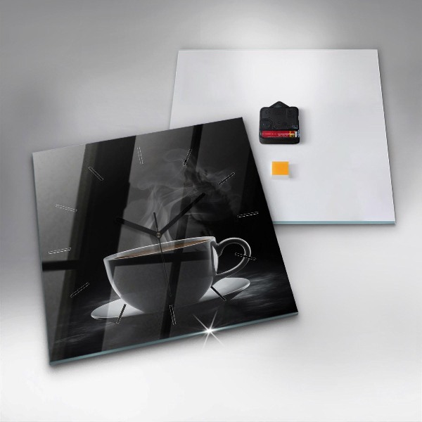 Square glass wall clock A cup of black coffee
