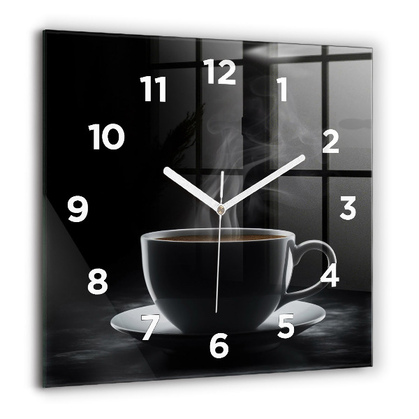 Square glass wall clock A cup of black coffee