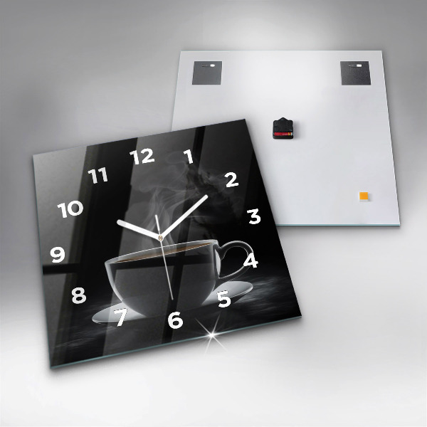 Square glass wall clock A cup of black coffee