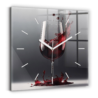 Square glass wall clock A glass of red wine