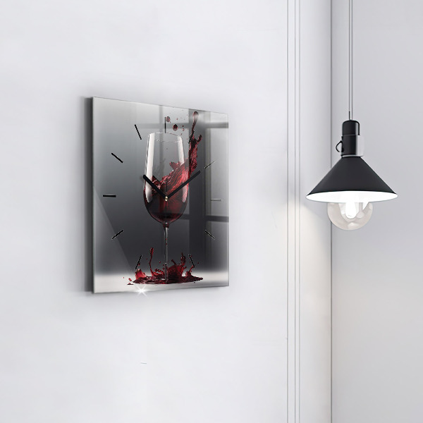 Square glass wall clock A glass of red wine