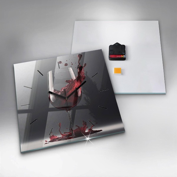 Square glass wall clock A glass of red wine