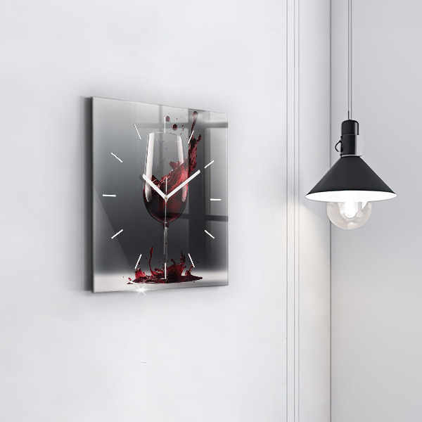 Square glass wall clock A glass of red wine